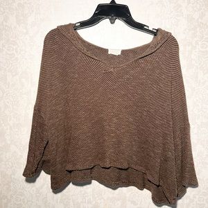 Caslon Brown Waffle Knit Hooded Crop
